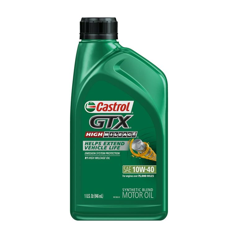 Castrol GTX High Mileage 10W-40 Synthetic Blend Motor Oil, 1 Quart