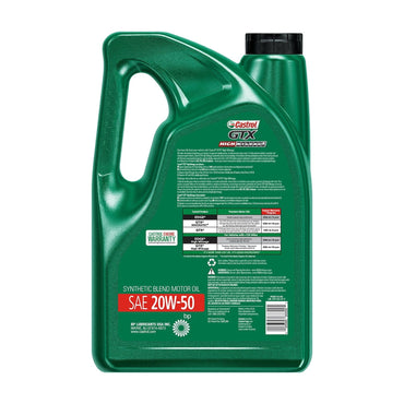 Castrol GTX High Mileage 20W-50 Synthetic Blend Motor Oil, 5 Quarts