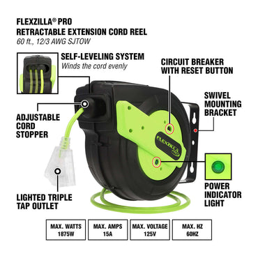 Flexzilla 60' Retractable Extension Cord Reel