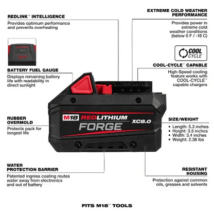 Milwaukee 48-11-1881 M18™ REDLITHIUM™ FORGE™ XC8.0 Battery Pack