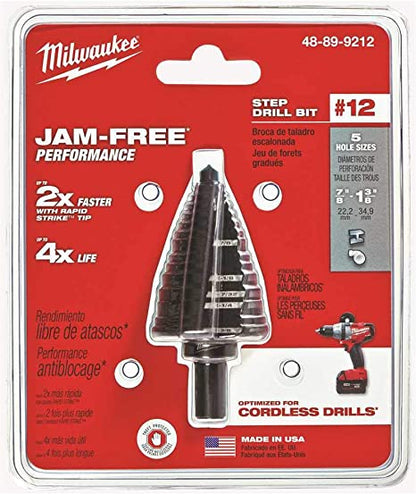 Milwaukee 48-89-9212 #12 Step Drill Bit, 7/8" - 1-3/8"