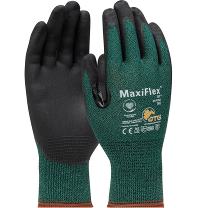 PIP ATG 34-8743 MaxiFlex Cut Seamless Knit Glove with Black MicroFoam Nitrile Coated, Green