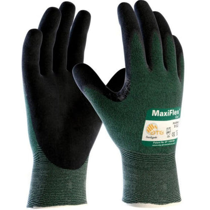 PIP ATG 34-8743 MaxiFlex Cut Seamless Knit Glove with Black MicroFoam Nitrile Coated, Green