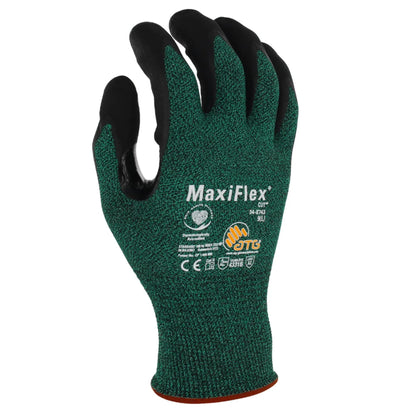 PIP ATG 34-8743 MaxiFlex Cut Seamless Knit Glove with Black MicroFoam Nitrile Coated, Green