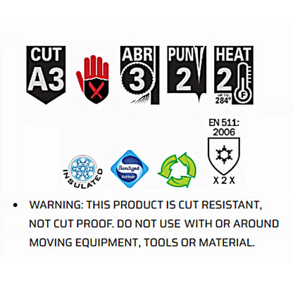 MCR Safety Ninja Ice N9690 Insulated Work Gloves, HPT Foam Coated, 15 Gauge, Black