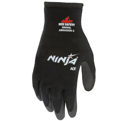 MCR Safety Ninja Ice N9690 Insulated Work Gloves, HPT Foam Coated, 15 Gauge, Black